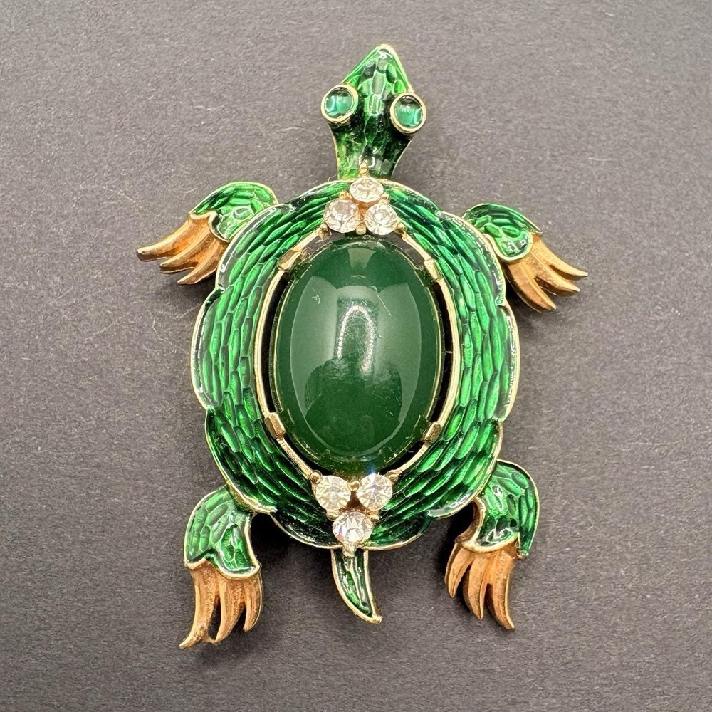 Vintage Crown Trifari A‎ Phillipe L'Orient Green Enamel Turtle Brooch Pin RARE
